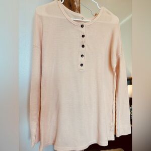 Long Sleeve Henley Tee - Light Blush Pink